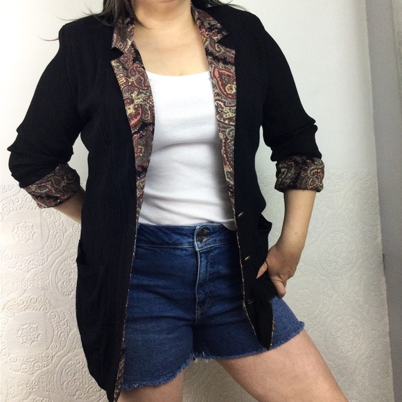 Vintage Carole Little black boyfriend blazer paisley cuffs and collar lapel - Picture 4 of 13